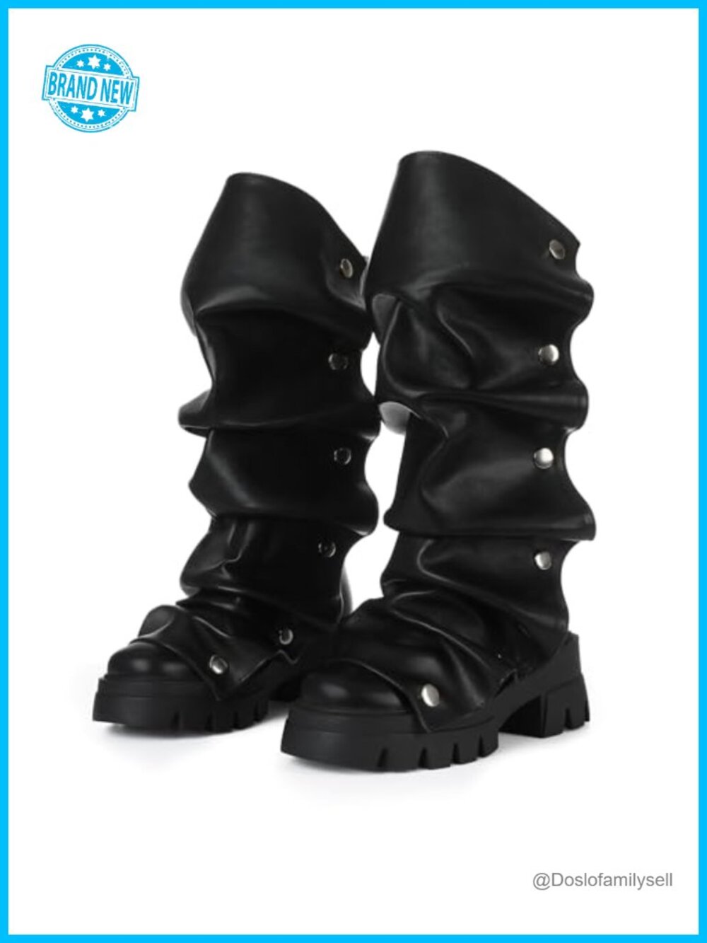 Slouchy Mid-Calf Boots Round Toe Block Heel Pull-On Wide Calf